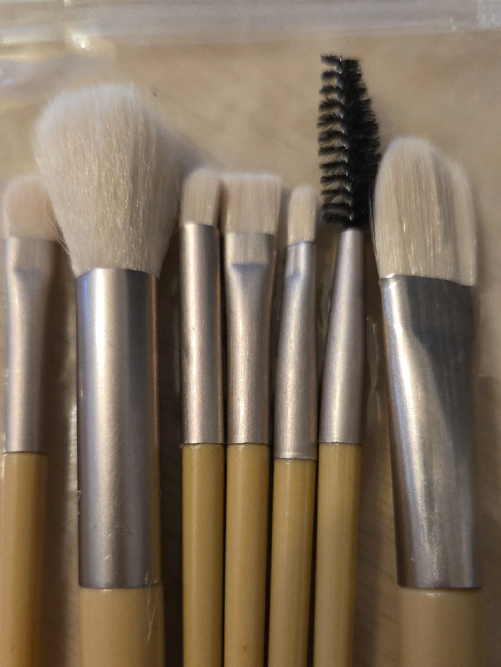 Beige and Silver Makeup Brush Set